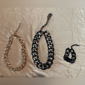 Chunky Chain Necklace Bundle – Gold Tone & Black Statement Pieces ✨🔥